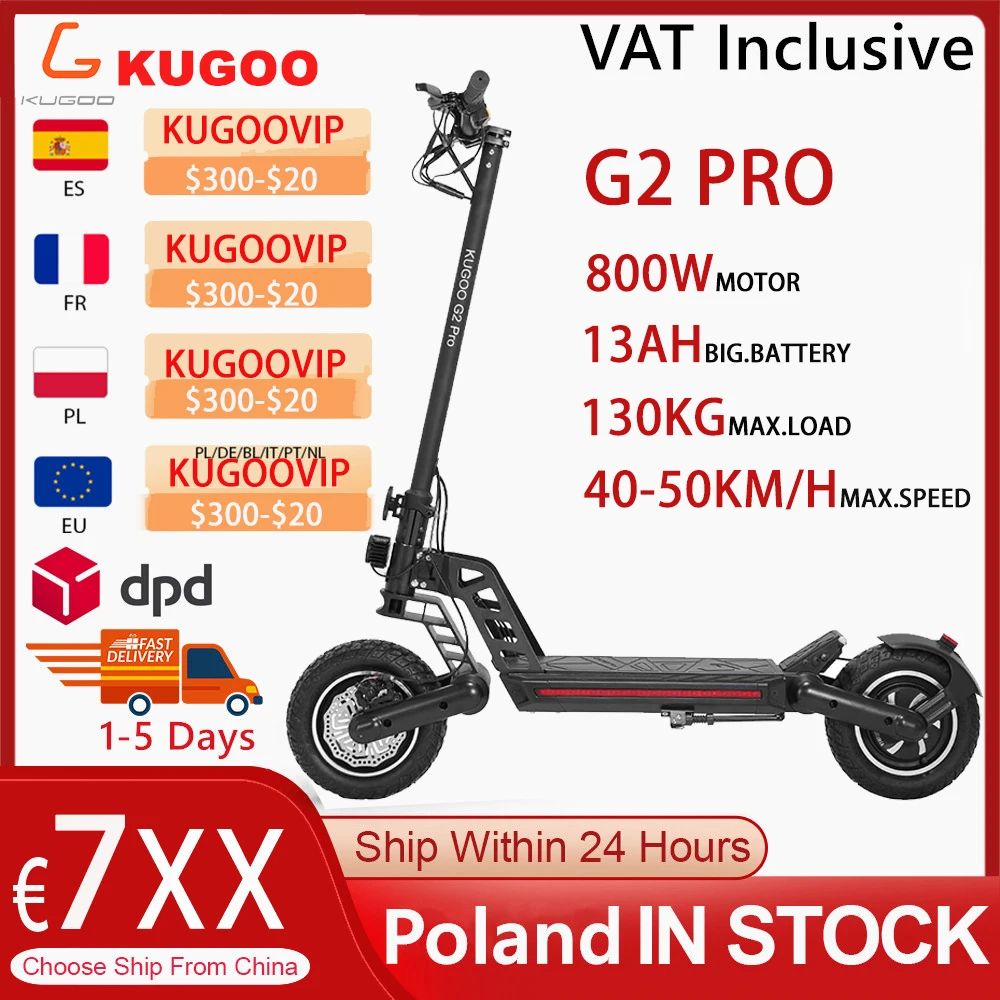 

KUGOO G2 Pro Electric Scooter Adult E-Scooter with 800W Motor Max Speed up to 40km/h Max Durance 45km