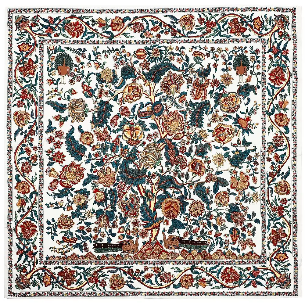 

Spring Tourism Fortune Tree Printed H Silk Scarf Ladies 130x130cm Throw Blanket Large Square Vintage Ethnic Scarves Blanket