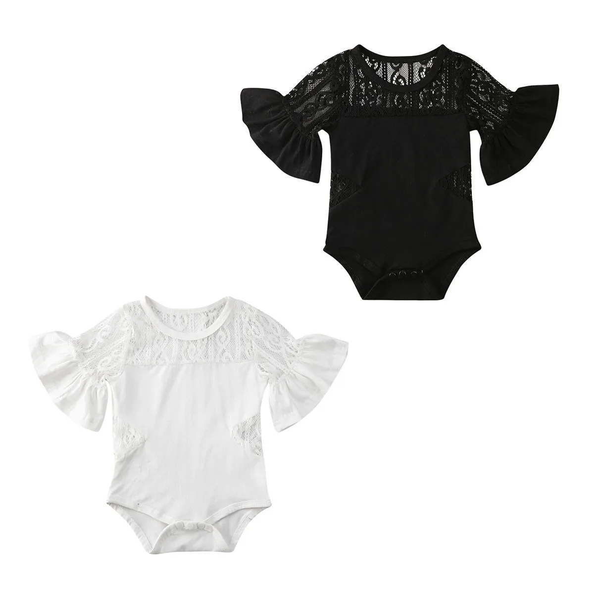 

AA Baby Infant Toddler Girls Cotton Bodysuits Cute Solid Color Floral Lace Design Button Jumpsuit Bodysuits One Piece Clothing