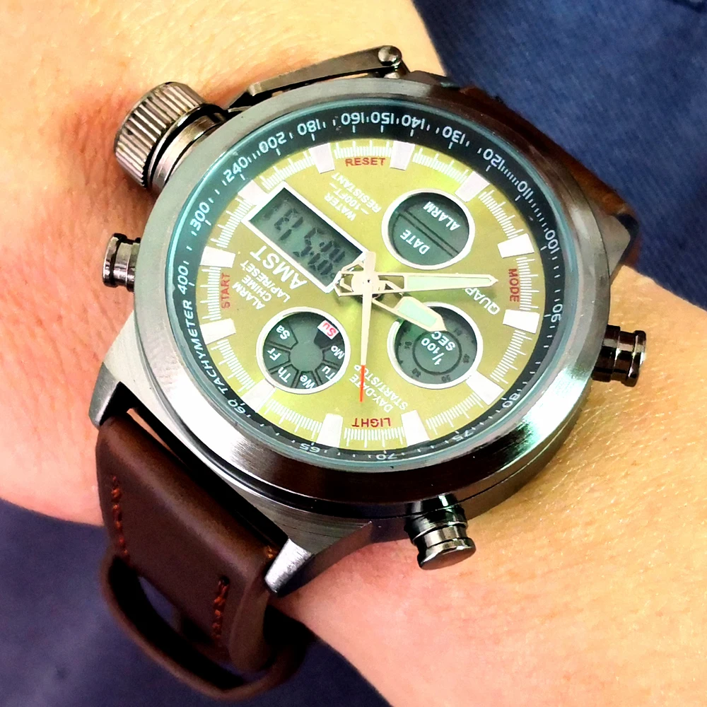Часы мужские кварцевые в стиле милитари водостойкие до 5 атм|Мужские спортивные
