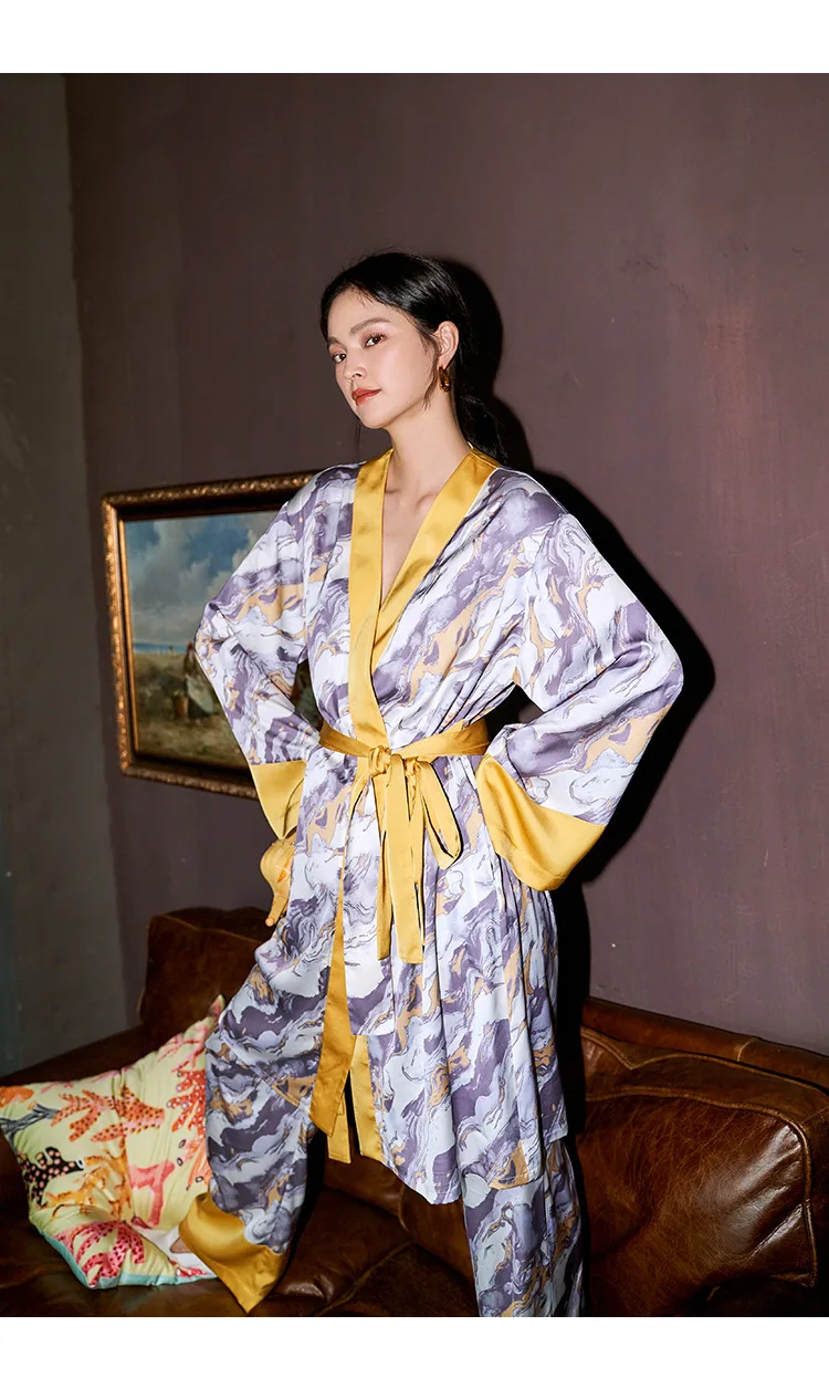 Pajamas Nightgown Ice Silk Pajamas Women's Long Sleeved Trousers Two-piece Suit Home Clothes