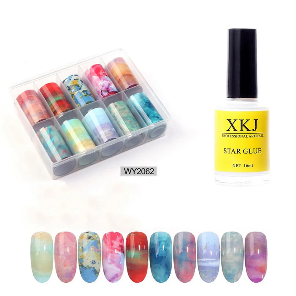 Акварельные Звездные наклейки для ногтей и гель набор переводная фольга 10 цветов