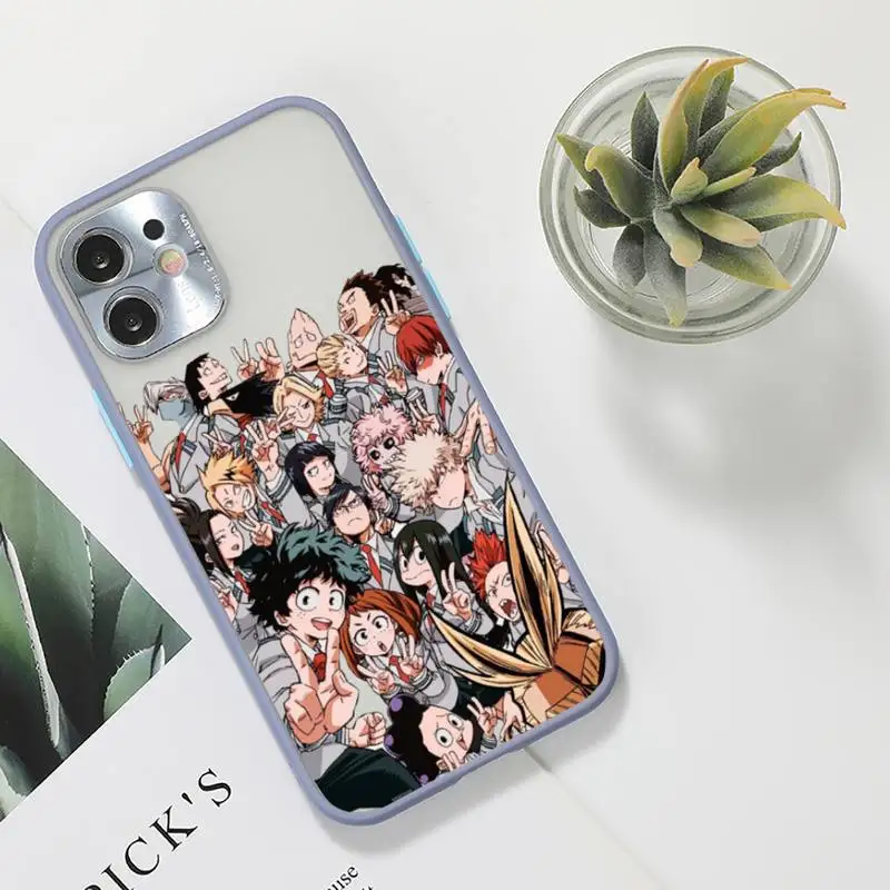 

Anime My Hero Academia Phone Case For iPhone 12 11 Mini Pro XR XS Max 7 8 Plus X Matte transparent Gray Back Cover