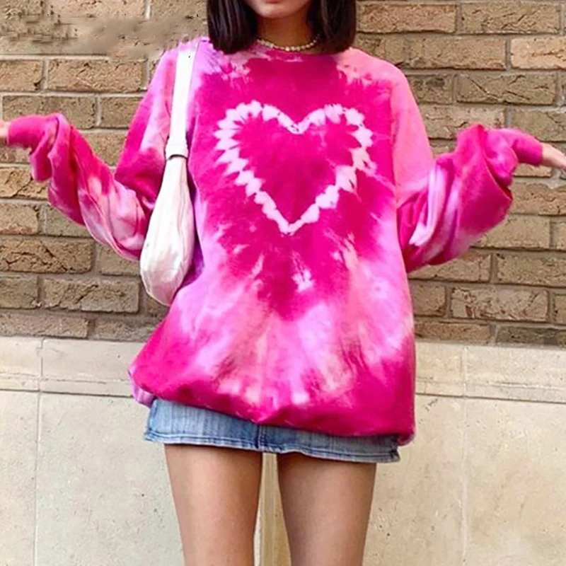 

Эстетичные розовые толстовки большого размера E-girl, винтажные топы с круглым вырезом и длинным рукавом, Осенние искусственные шикарные