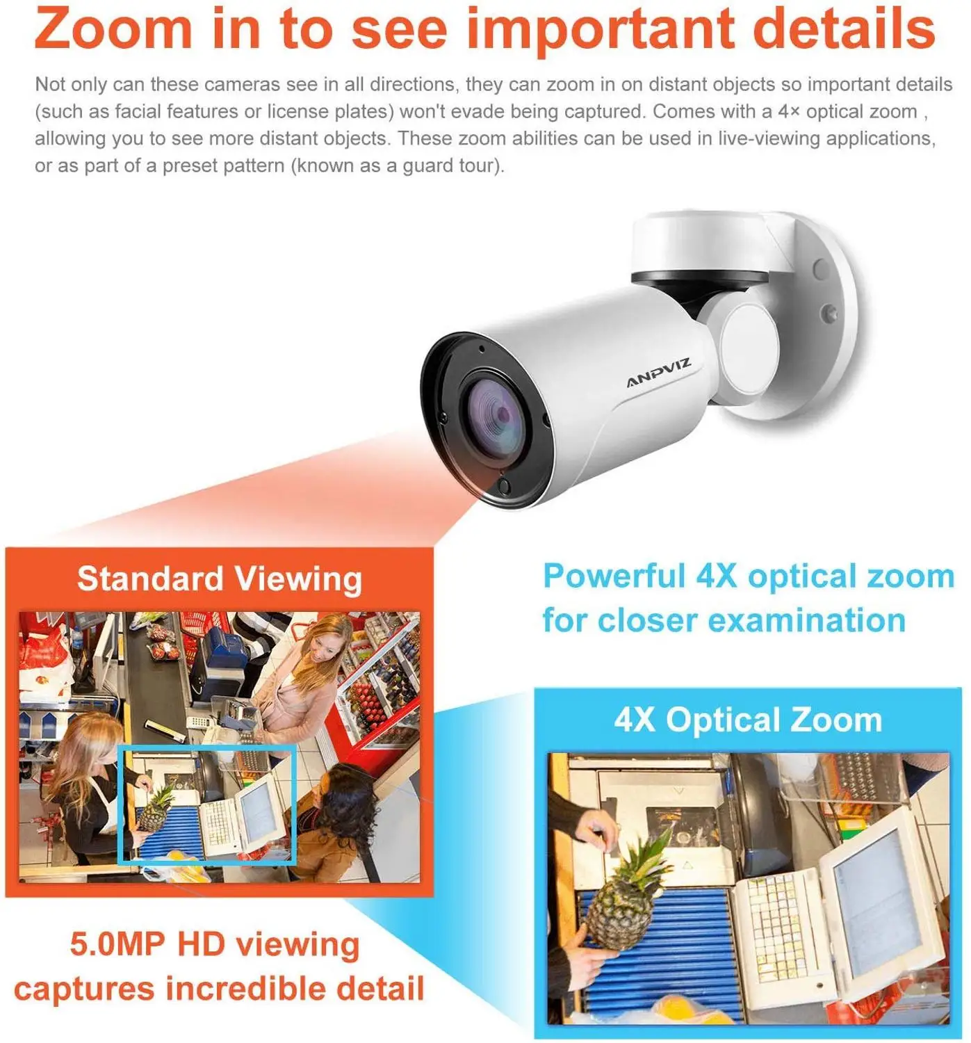 Anpviz Новые HD POE IP Камера в помещении/на открытом воздухе 5MP пуля Secuirty Камера s Pan/наклон/зум 4x Оптический зум Встроенный аудио IP камера Onvif NVR