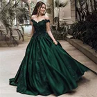 Элегантное зеленое вечернее платье с длинным V-образным вырезом, открытыми плечами, без рукавов, аппликация, свадебное платье принцессы, Vestidos De Fiesta