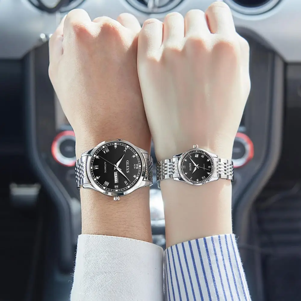 Couple Automatic Mechanical Wristwatch waterproof with double calendar luxury business casual style men and women's clock