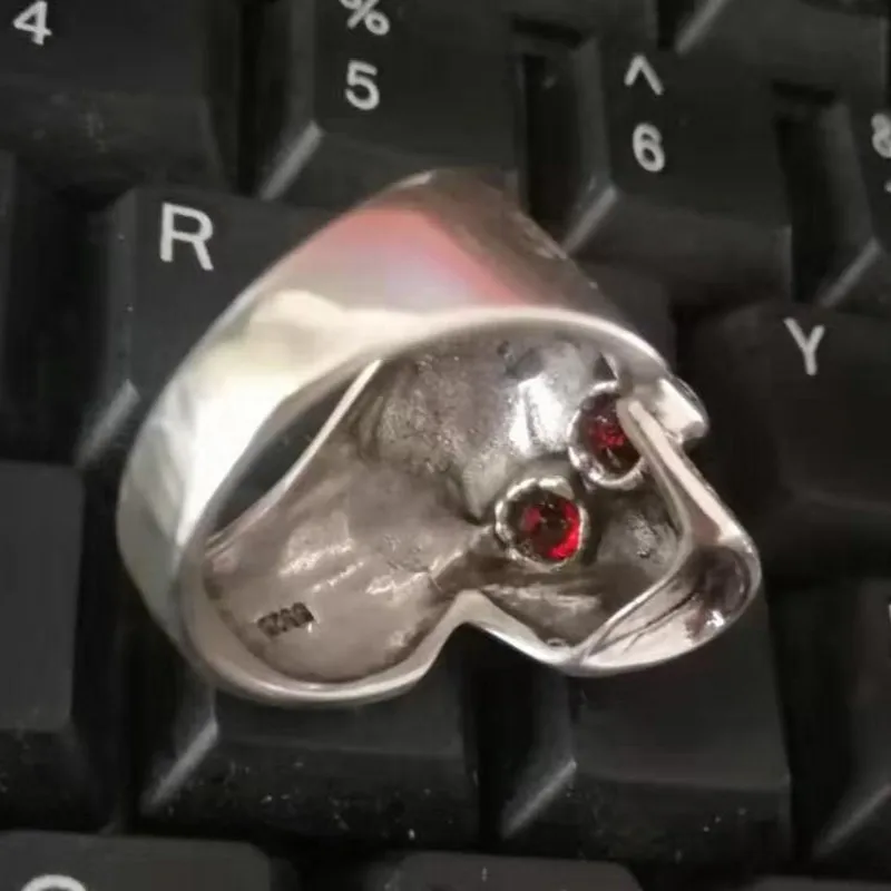S925 чистое серебро, красный цветок, Череп, чистое Серебряное кольцо для мужчин, панк, тайское серебро, мужские модные серебряные кольца