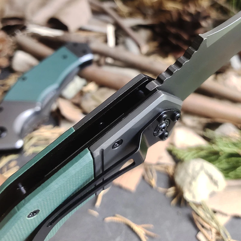 

Green G10 Handle Folding Knifes, 440C Steel Blade Sharp Outside Knife Camping Hunting Self-Defense Knife EDC Peeling Fruit Knife