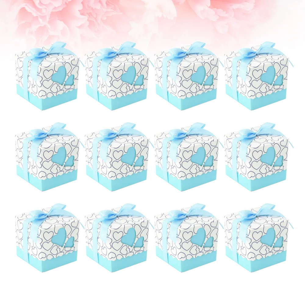 

50pcs Hearts Design Candy Boxes Square Chocolate Boxes Gift Container with Ribbon for Wedding (Red)