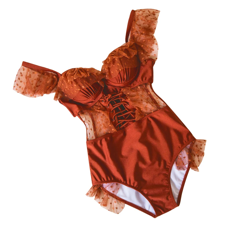 

STAERK one-piece Orange black sexy lace Solid Swimsuit Sexy Backless Bathing Suits Women Swimwear Summer Beachwear Bikinis Femal