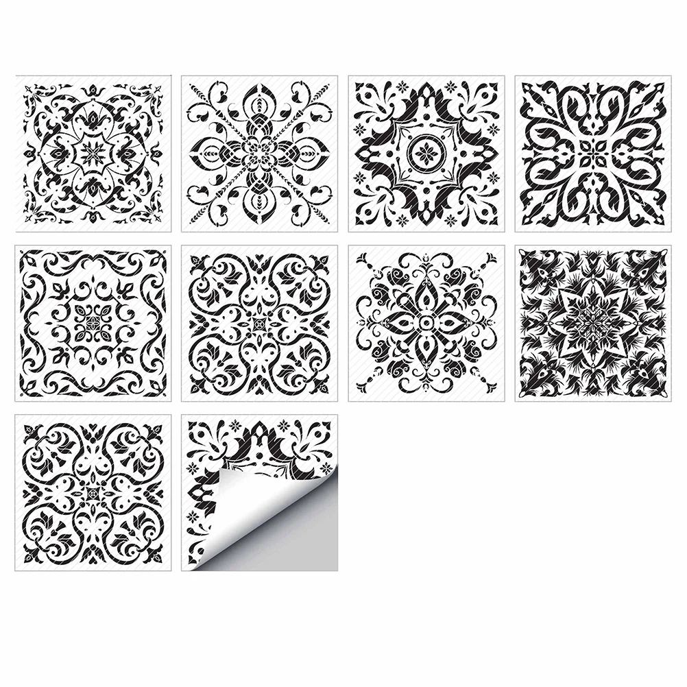 

10 Pcs European-style Waterproof Tile Sticker PVC Self-adhesive Wall Background Sticker Wall Decal for Home Bathroom Kitchen