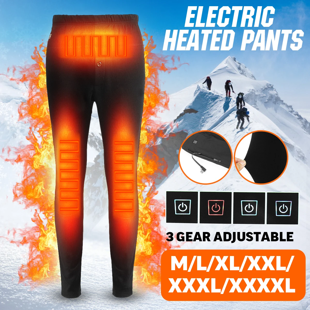 

Women Men Winter Outdoor Hiking Heating Trousers Slim USB Charging Heated Pants Skiing Charging Electric Heated Pants Trousers