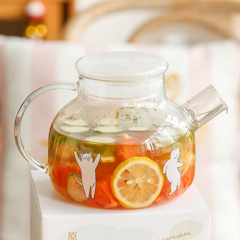 Японский стиль крышка милый чайник высокое качество термостойкий стеклянный