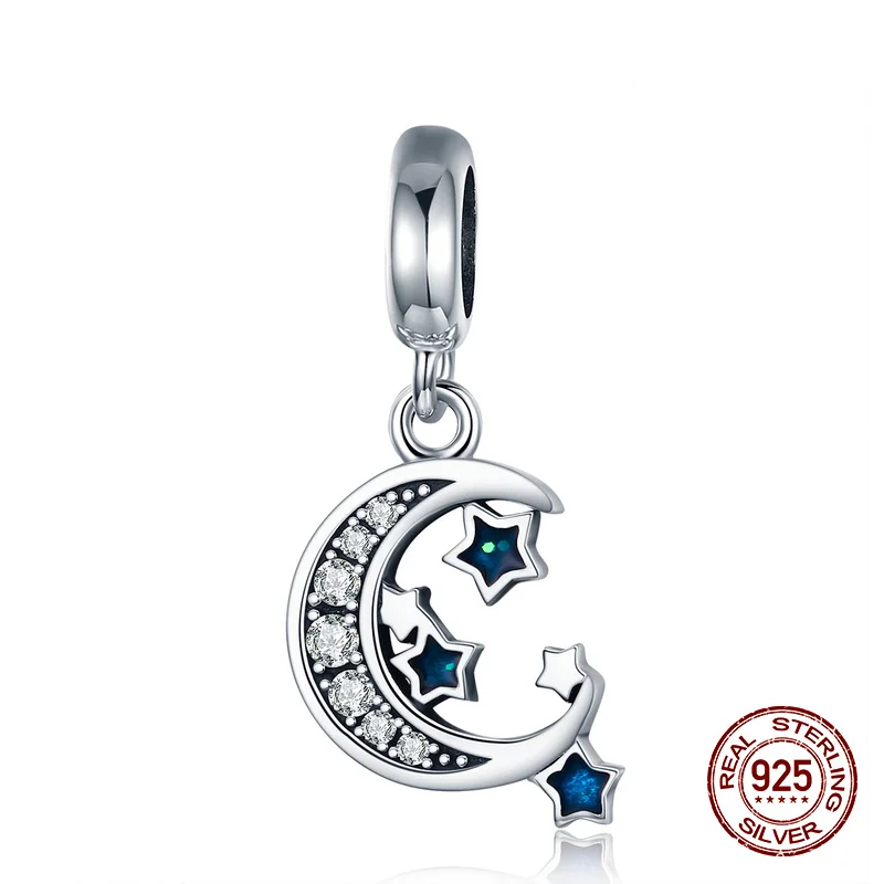 Подлинное серебро 925 пробы ожерелье с подвеской в виде звезды и Луны браслет