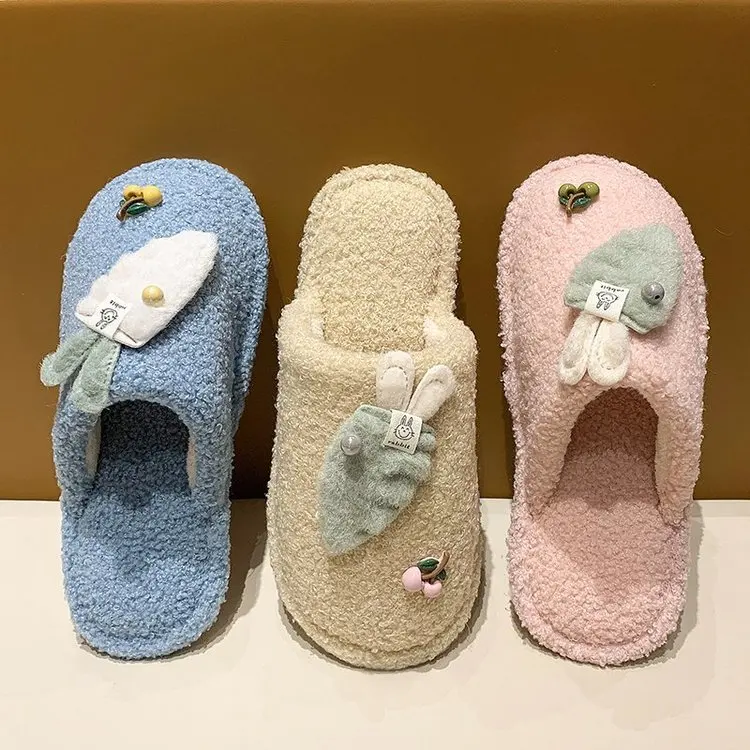 Home Cute Radish Knot Cotton Slippers Ladies Autumn and Winter Comfortable Slippers Furry Slippers Women Fashion Women's Shoes