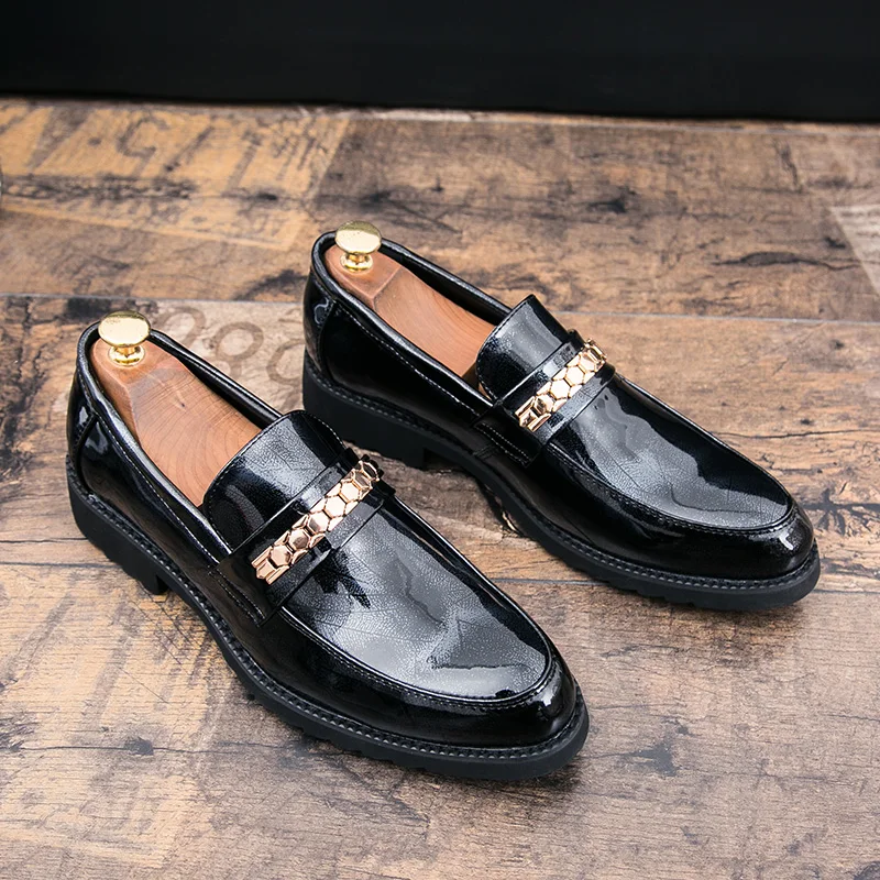 Thick Bottom Mens Dress Shoes Men Bring Brand Wedding Shoes Luxury Italian Casual Office Formal Loafers Boats Leather Shoes Men - Цвет: Black-675
