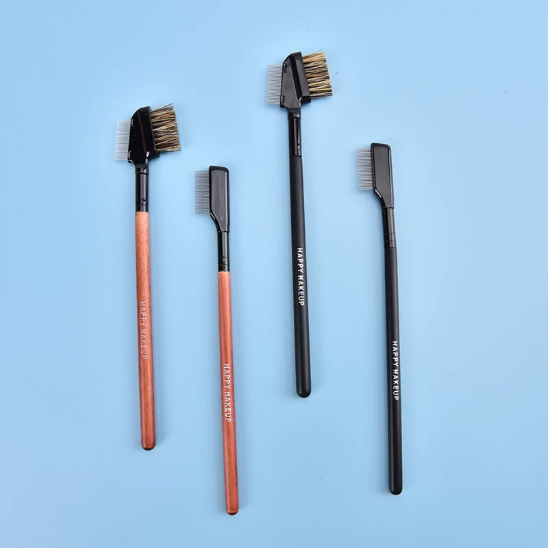 

Stainless Steel Eyebrow Comb Wood Handle Double-Sided Dual Purpose Makeup Brush Eyelash Comb With Cover Cosmetic Tools