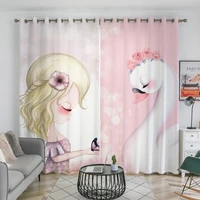 custom size printed princess swan blackout curtains for girl bedroom living room cute cartoon tulle for kids room
