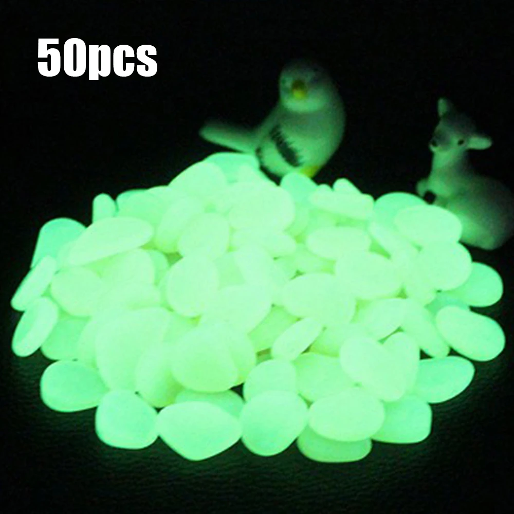 50pcs Luminous Cobblestones Aquarium Decoration Fluorescence Stone Fish Tank Glow In The Dark Decor | Дом и сад