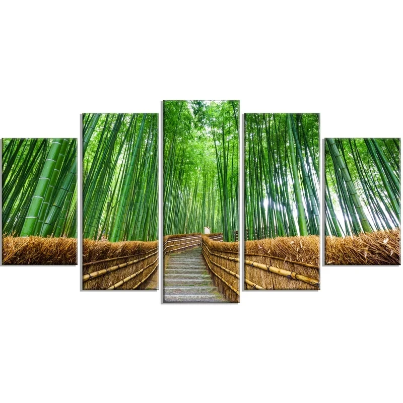 

5pcs Road To Bamboo Forest View Poster Modular Picture Wall Art Decor Canvas HD Printed Oil Paintings For Living Home Decoration