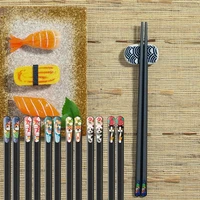 6pair new style chopsticks 24cm glass fiber pointed tip non slip cartoon japanese tableware gift reusable kitchen supplies