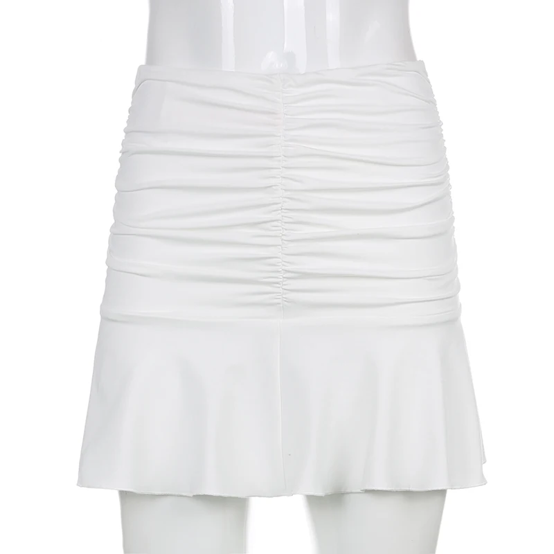 

Casual White High Waisted Pleated Mini Skirts Women Ruched Preppy Style Y2K Short Skirt Ladies Summer Streetwear 2021
