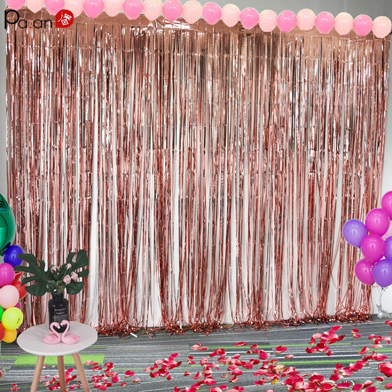 Блестящие шторы из фольги металлическая бахрома занавеска на день рождения фон