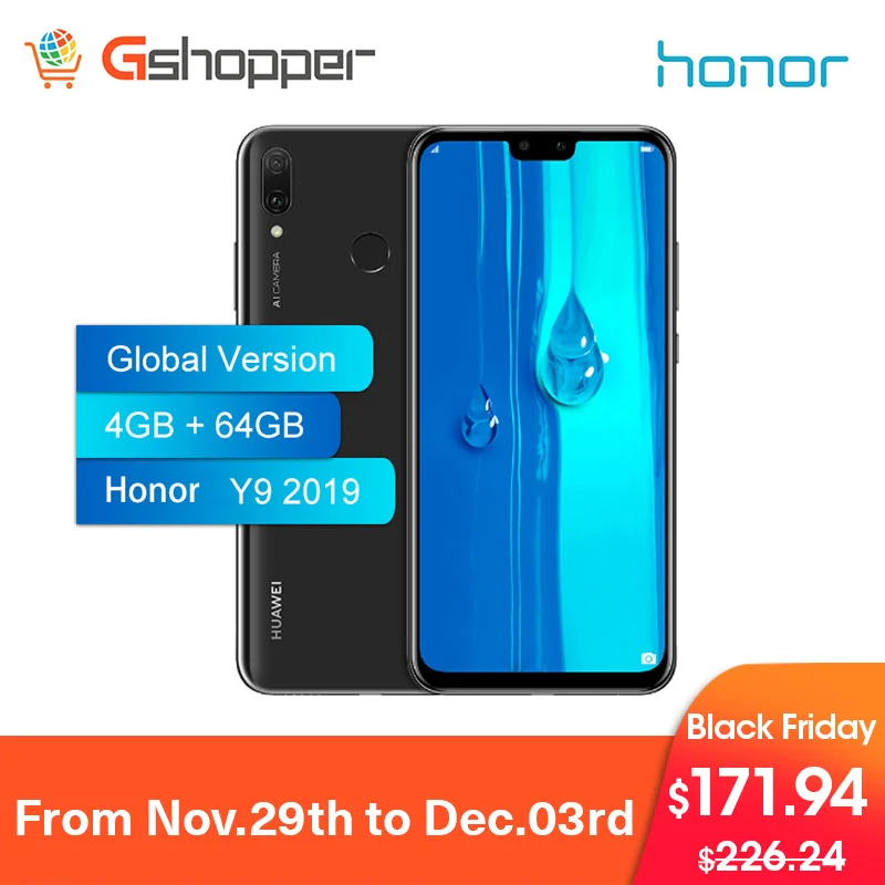 Глобальная версия Honor Y9 2019 Наслаждайтесь 9 plus смартфон 4 Гб 64 6 5 'ɿull Экран Octa Core