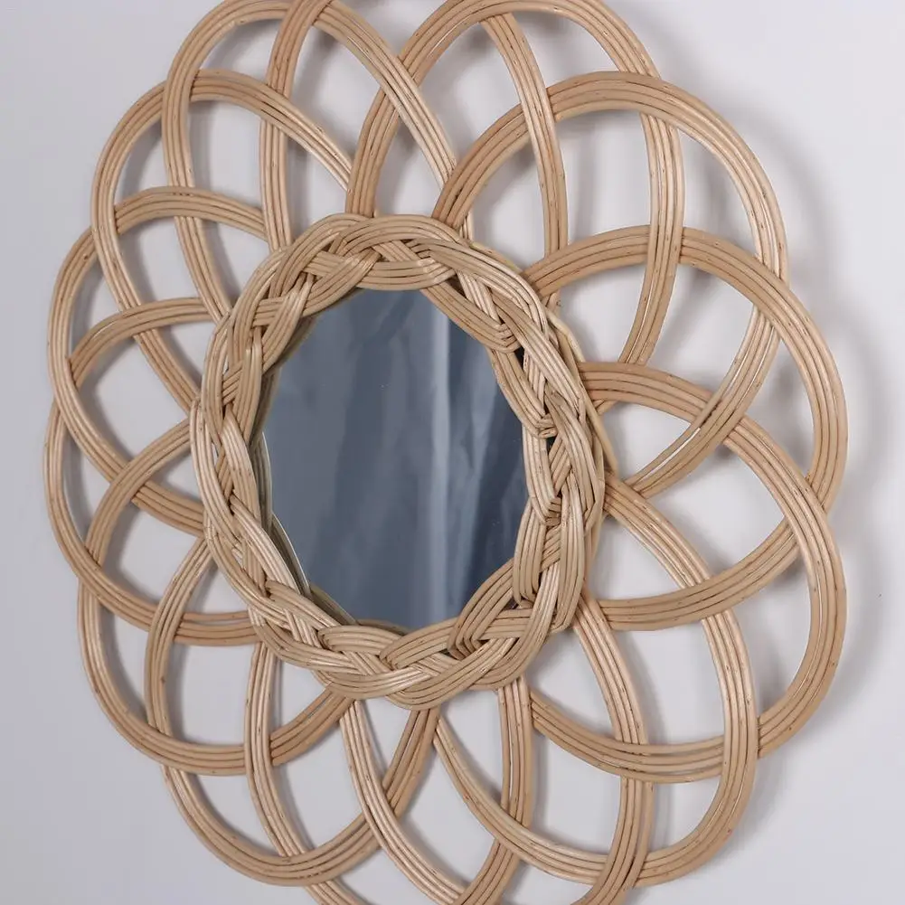 Плетеное зеркало из ротанга Скандинавское ручной работы украшение для