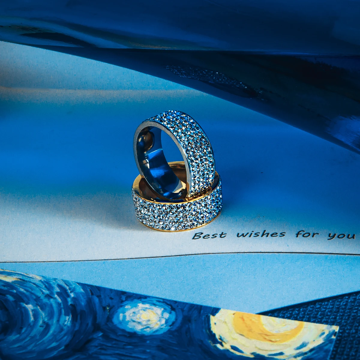 5 рядов хрустальные свадебные кольца для мужчин и женщин из нержавеющей стали