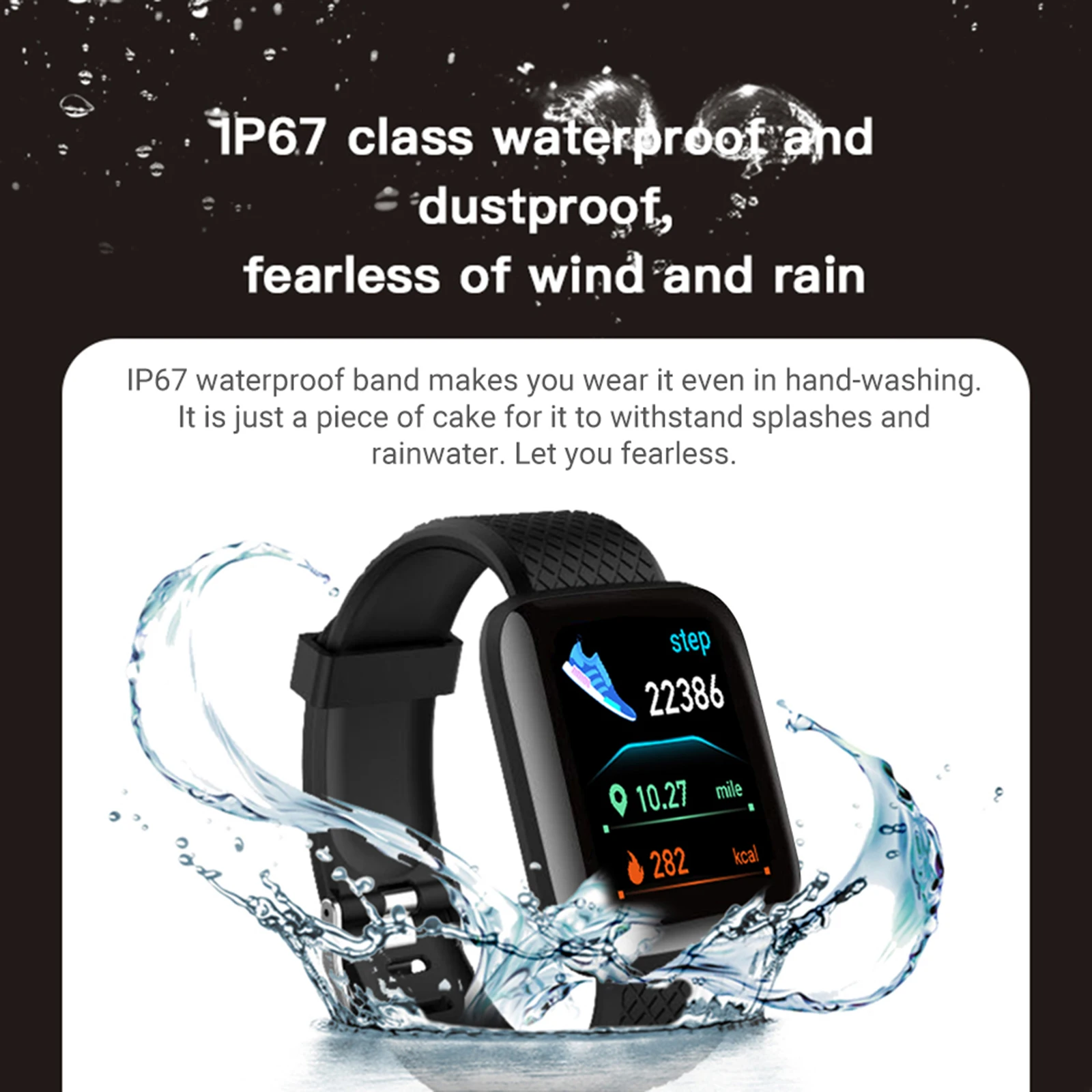 116plus Smart Sports Bracelet 1.44'' TFT Single-touch Screen Fitness/Health Monitor Long Standby IP67 Waterproof Watch |