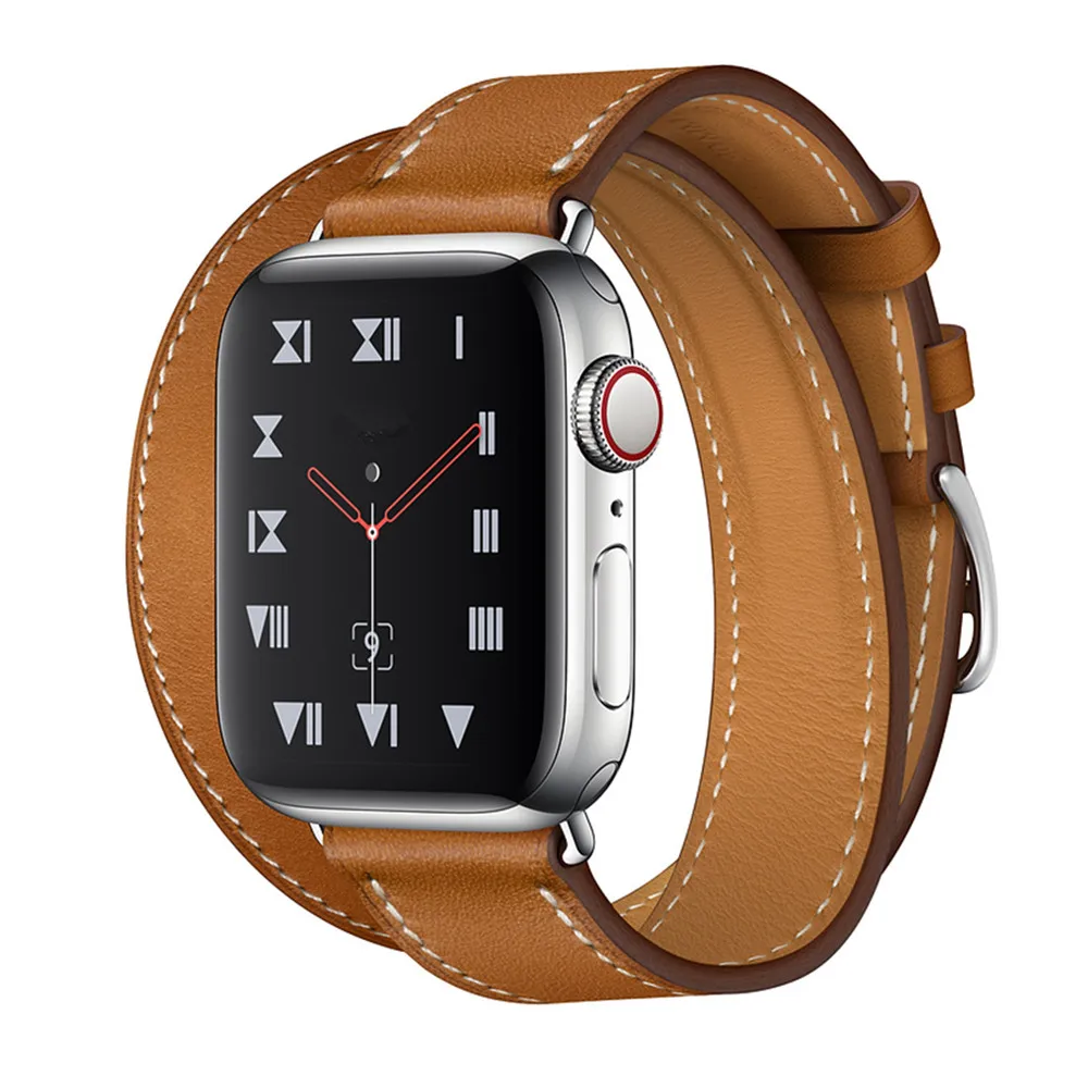 Двойной кожаный ремешок для apple watch band браслет 5 4 3 44 мм 40 correa iwatch 42 38 наручных