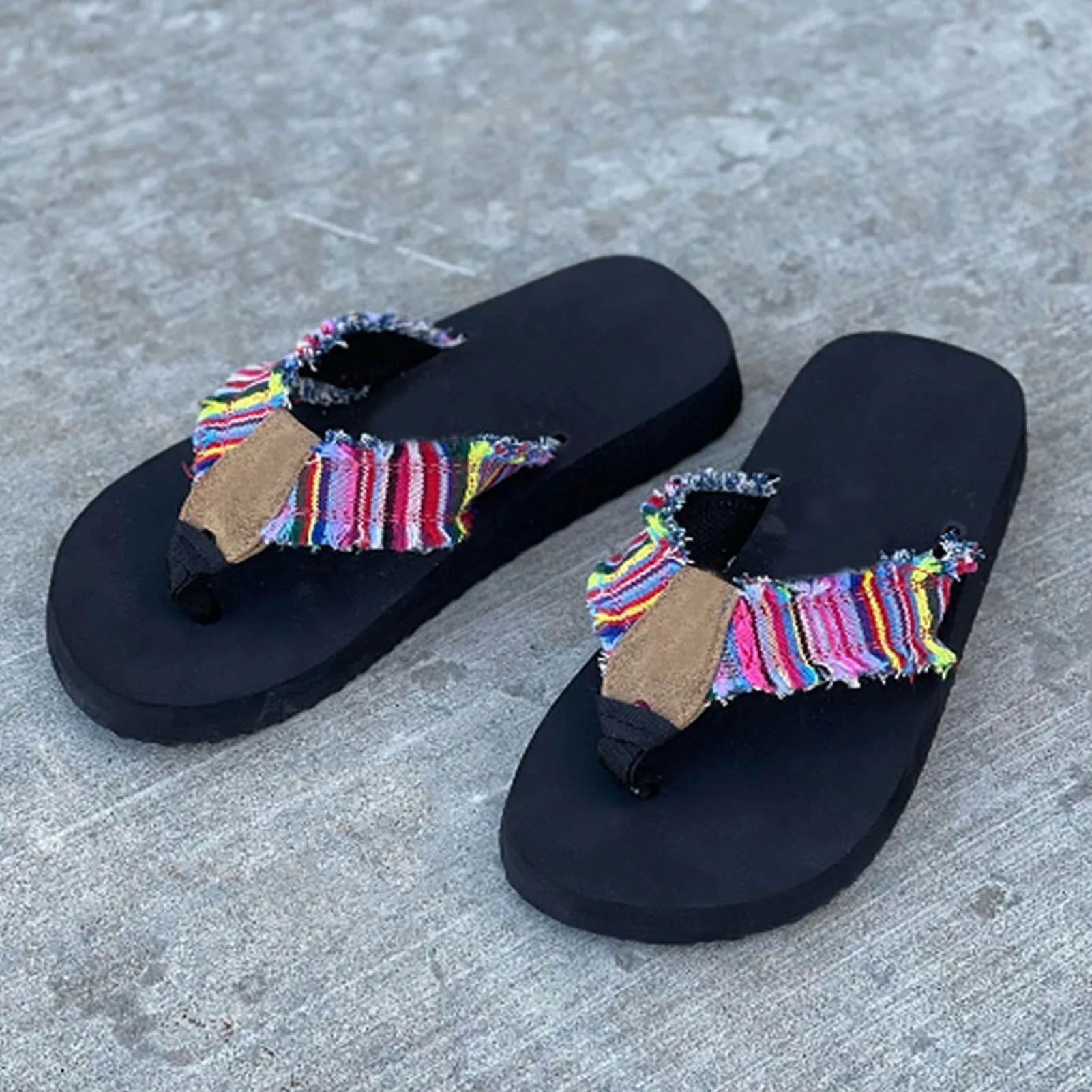 lady Flip-flops leopard/canvas ruffle T-type vamp Bandage flat shoes Slipper beach shoes summer sandals woman flip flops