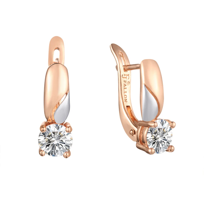 FJ 2 цвета женские палочки цветы круглый фианит 585 розовое золото серьги для