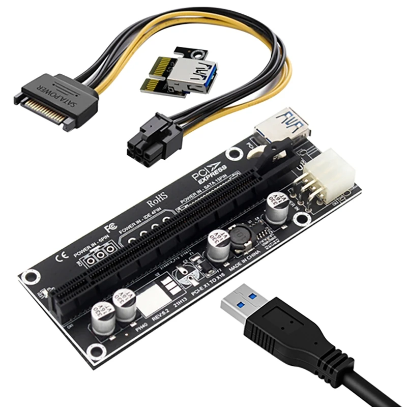 PCIe Extension Cable Adapter Card X1 to X16 6PIN+USB3.0 Interface External Graphics for BTC Mining | Компьютеры и офис