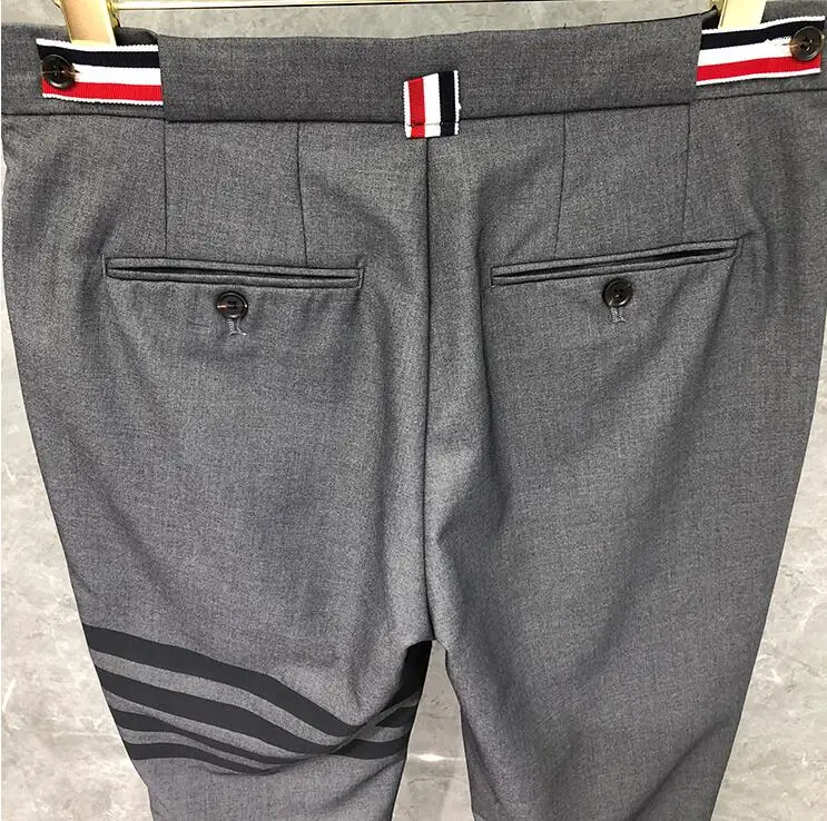 2020 Fashion TB THOM Brand Men Casual Suit Pants Gray Business Striped Spring And Autumn Formal Trousers ins | Мужская одежда