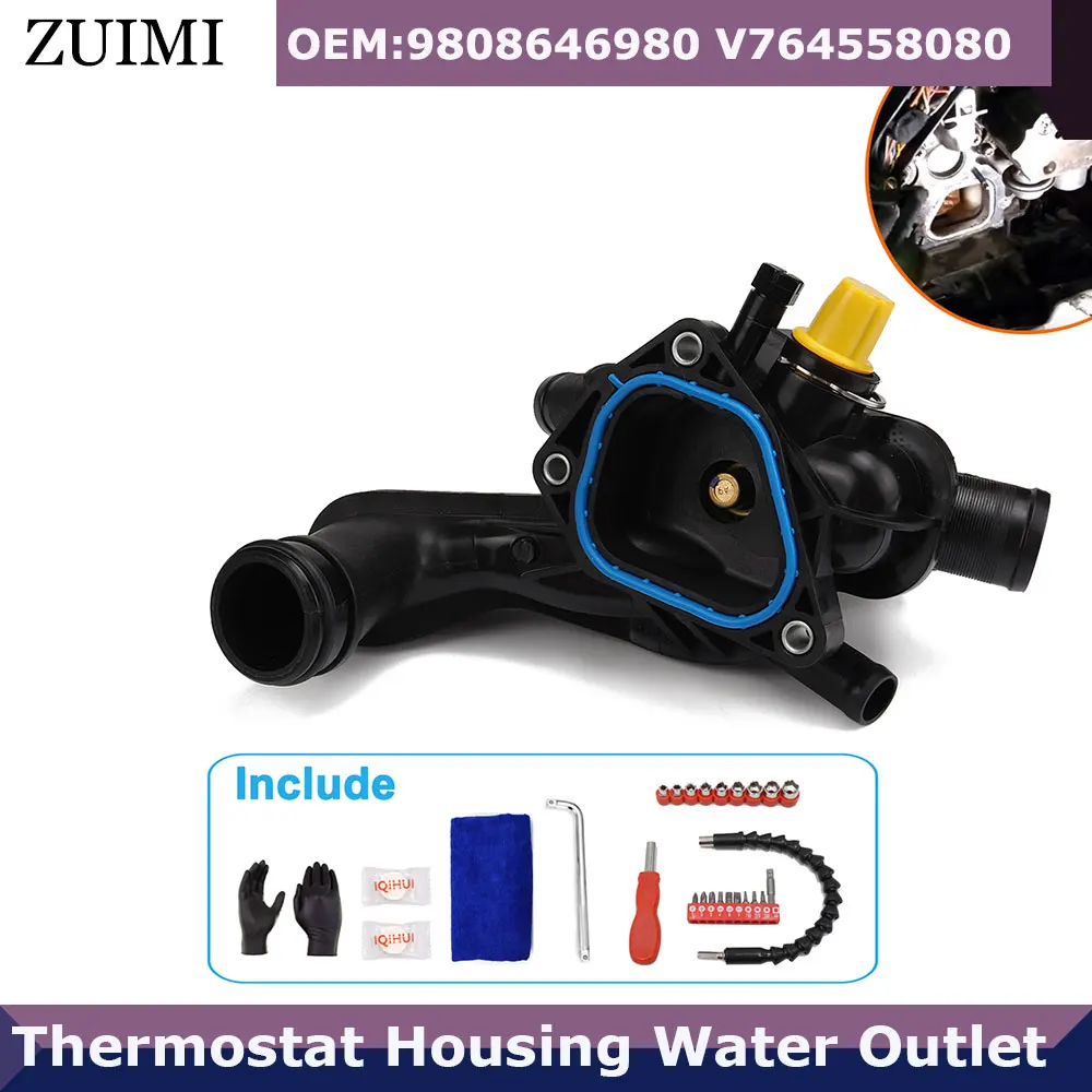 

9808646980 V764558080 Thermostat Housing Water Outlet Fit For Citroen C4 MINI R56 R55 Peugeot 207 208 308 508 2008 3008 1.4 1.6