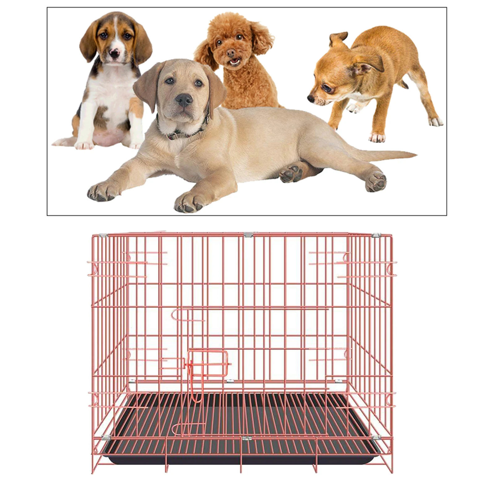 

Double Door Folding Dog Crate Wire Metal Puppy Cage Kennel Playpen with Tray and Handle for Medium Large Small Size Dogs Pet