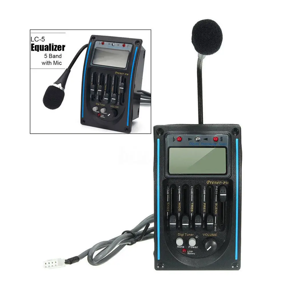 Guitarra Pickup 5-Band Acoustic Guitar Preamp EQ Equalizer Piezo Amplifier LCD Tuner + HI-FI MIC Microphone | Спорт и развлечения