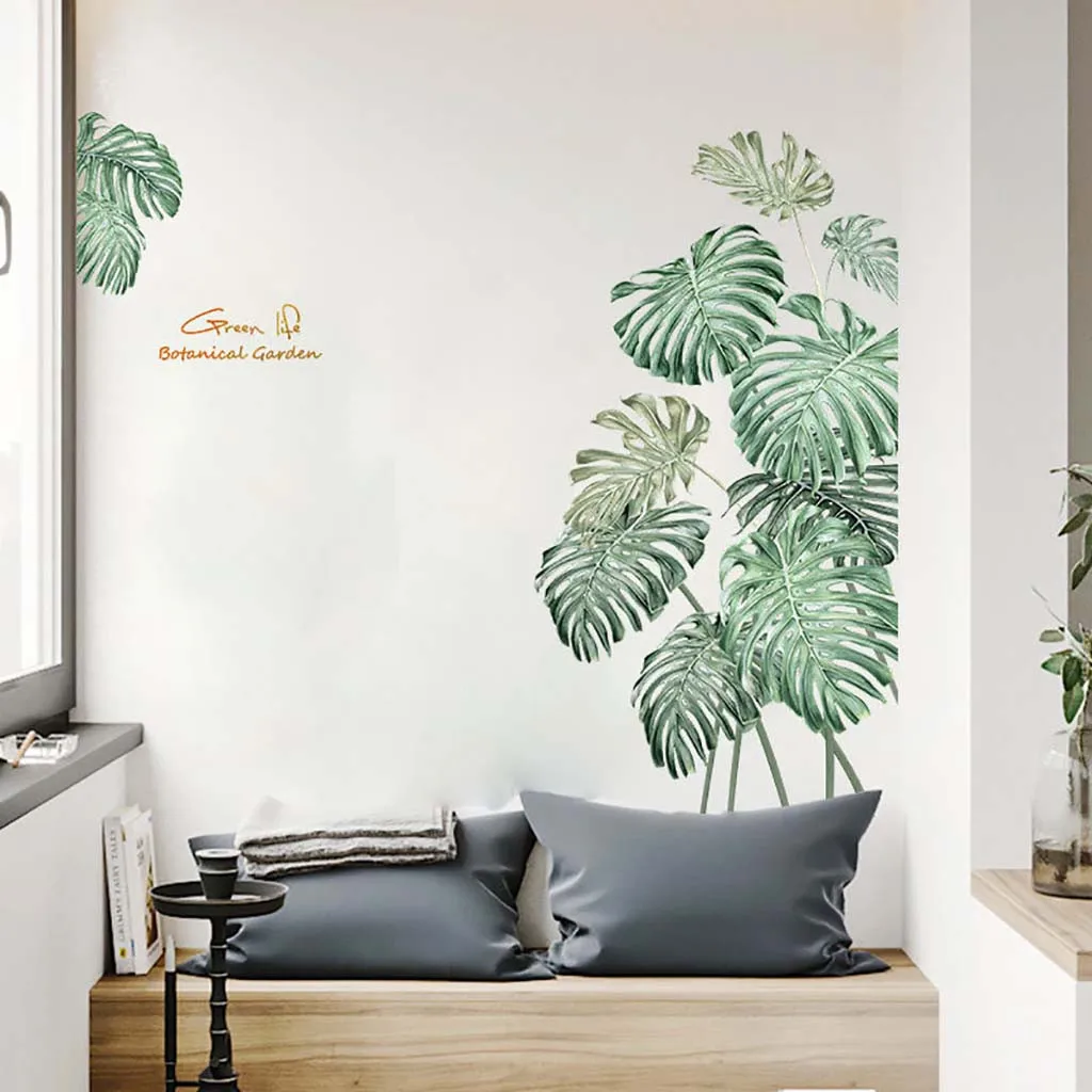 Diy Tropical Green Leaves Wall Stickers Plant Mural Modern Art Decal Bedroom Kids Children Room Home Decor hot | Дом и сад