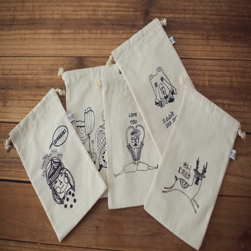 Высокое качество хлопок холст Подгонянная маленькая сумка на шнурке для