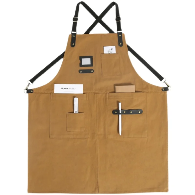

2021 New Professional unisex Pinafore Cotton Canvas kitchen Aprons for Art Studio Coffee Shop Anti-Fouling Uniform X-L