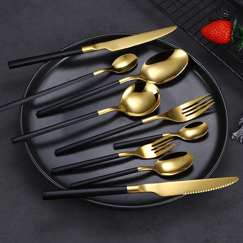 

5PCs/Set 304 Stainless Steel Western Food Cutlery Kit Steak Knife Dinner Fork Spoon Flatware Mirror Gold/Silver Tableware Set
