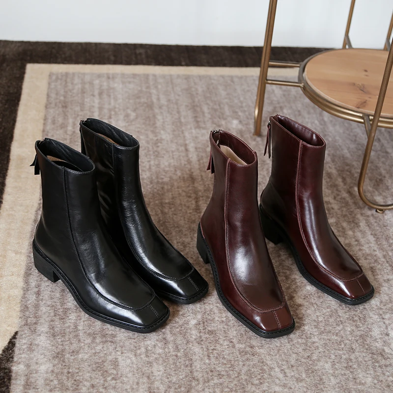 

Vintage Boots Women Genuine Leather Boots Autumn Winter 2020 Women New Low Heels Working Party Shoes Woman
