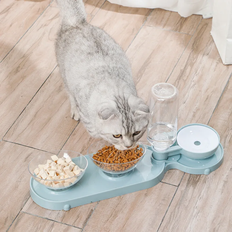 

Double Bowls Feeder Pet Supply 3 in 1 Cat Automatic Water Dispenser Eco-Friendly Plastic Water Container Dog Food Feeding Bowl