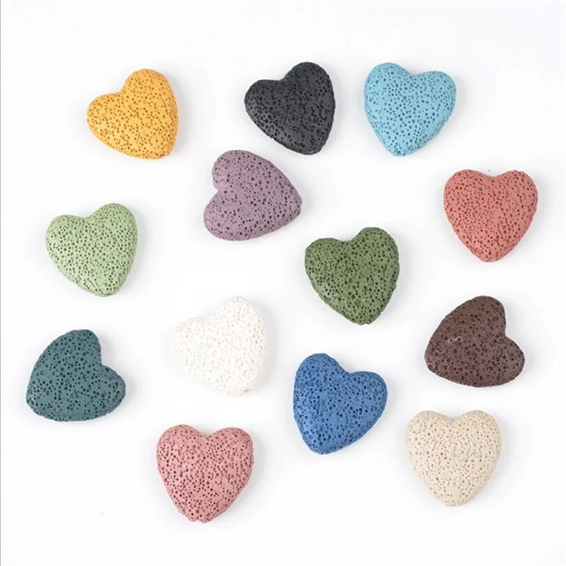 Разноцветные лавовые камни в форме сердца незакрепленные бусины сделай сам