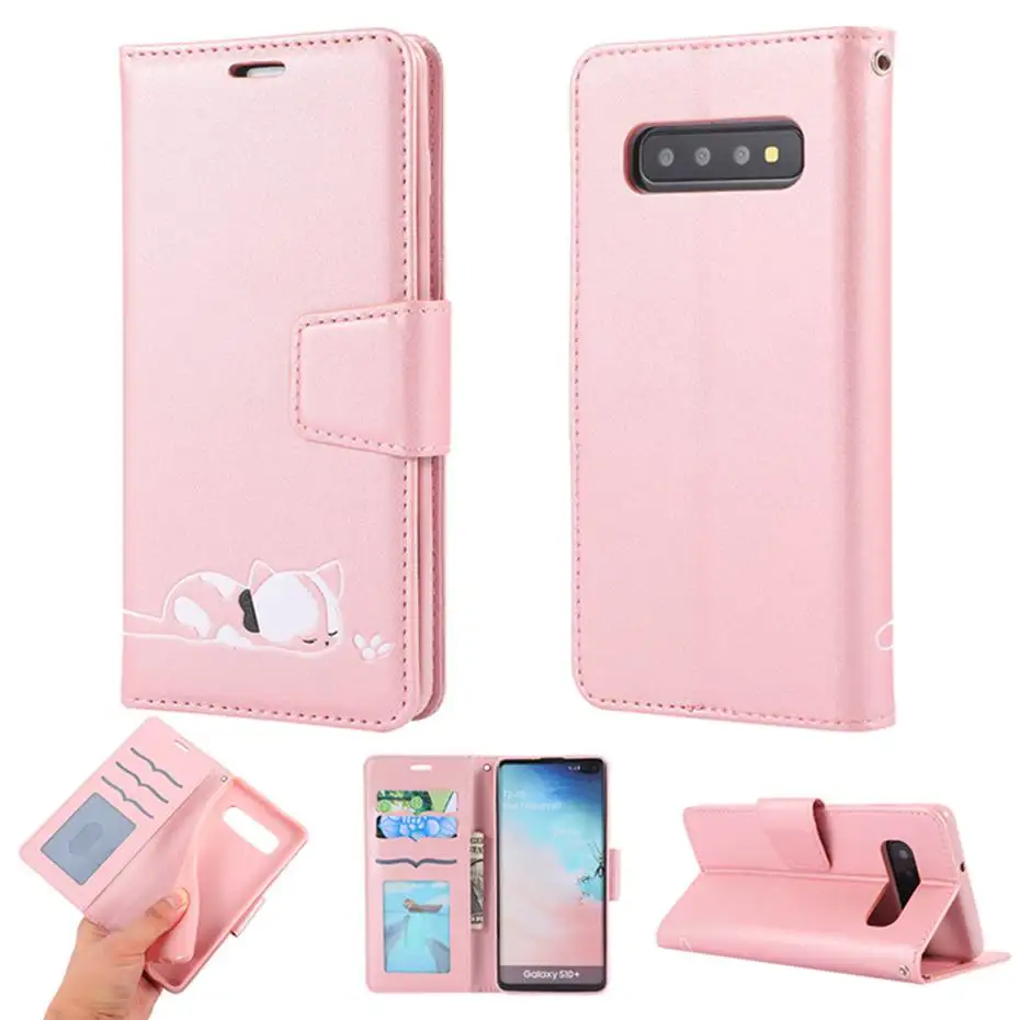 Кожаный чехол с откидной крышкой для samsung Galaxy S10 E S9 J4 J6 A7 A6 плюс A10 A20 E A30 A40 A50 A70 милый кошелек с котами чехол для телефона