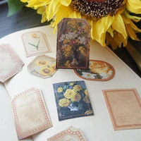 58pcs light brown yellow flower on painting style paper sticker scrapbooking diy gift packing label decoration tag