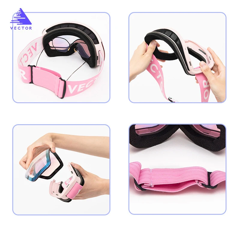 Детские магнитные лыжные очки большие сферические для детей двухслойные UV400